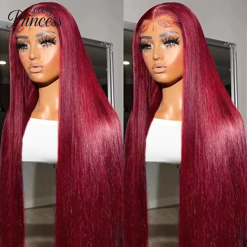 

99j Burgundy 13x4 Full Frontal Lace Brazilian Preplucked Colored Straight Frontal Wigs 13x6 HD Transparent Lace Human Hair Wigs