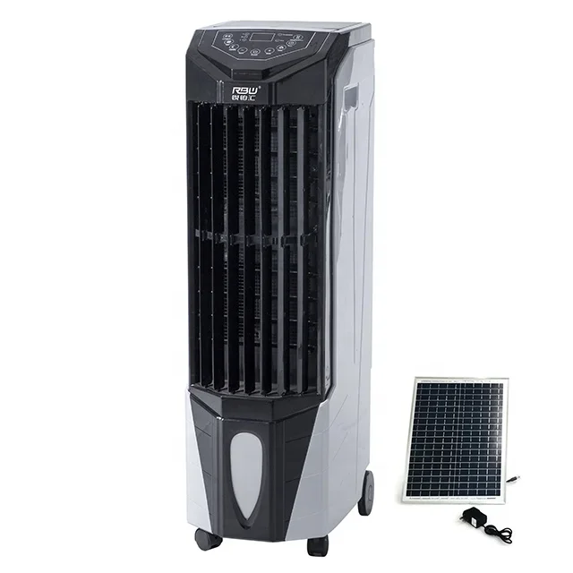 Power saving 12V DC solar panel battery charging evaporative air cooler with 15 mins delay shutdown function