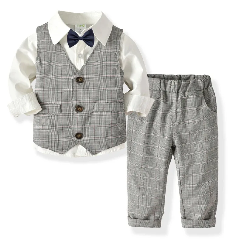 

A Kid Boy Formal Birthday Outfit Suit Toddler Gentleman Wedding Striped Vest Shirt 1-5 Years Baby Pants Boys Ceremony Outerwear