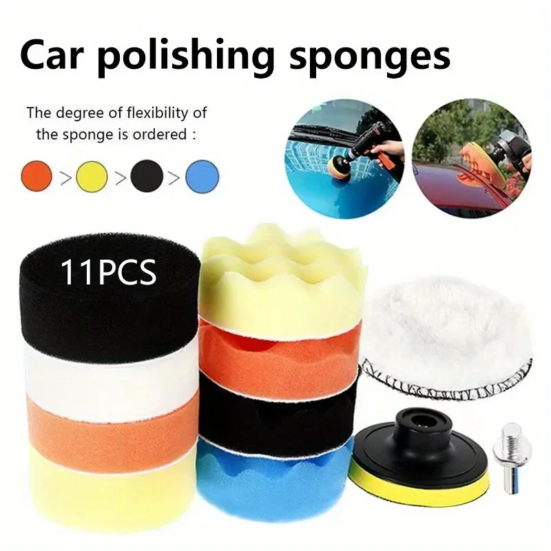 11pcs Car waxing and beauty polishing kit, polishing wheel self-adhesive pad sponge ball polishing machine waxing sponge