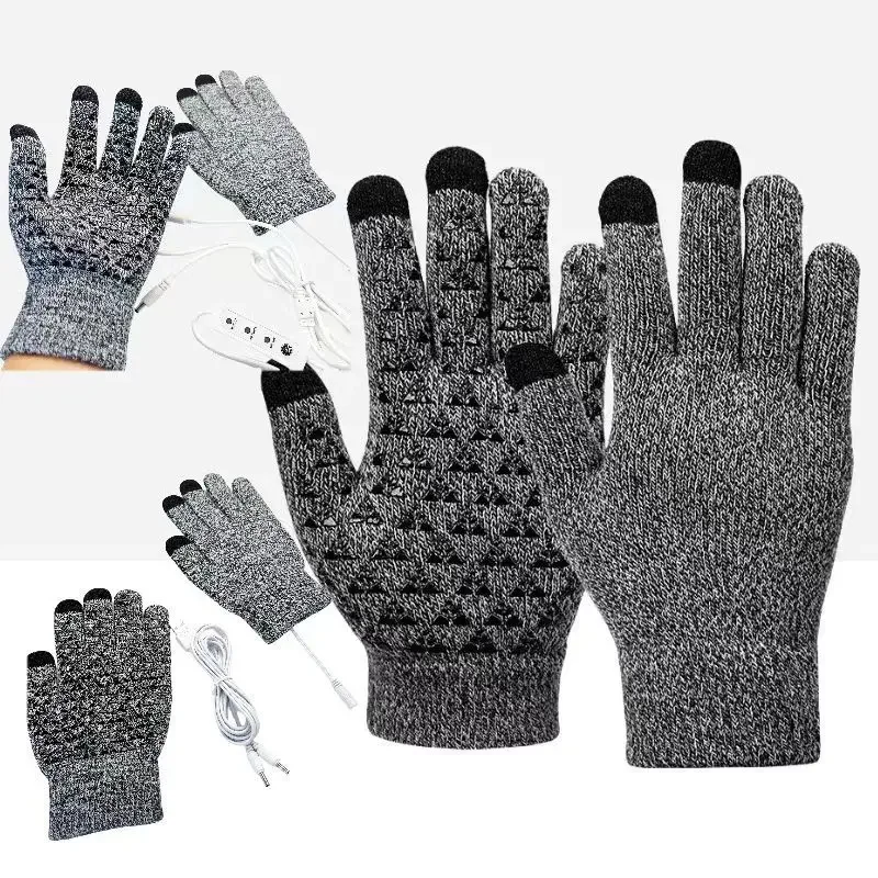 Double-sided Heating Heated Gloves USB Electric Knitted Thermal Paws Palm Glue Dot Anti-slip Touch Screen Winter Accessories Man