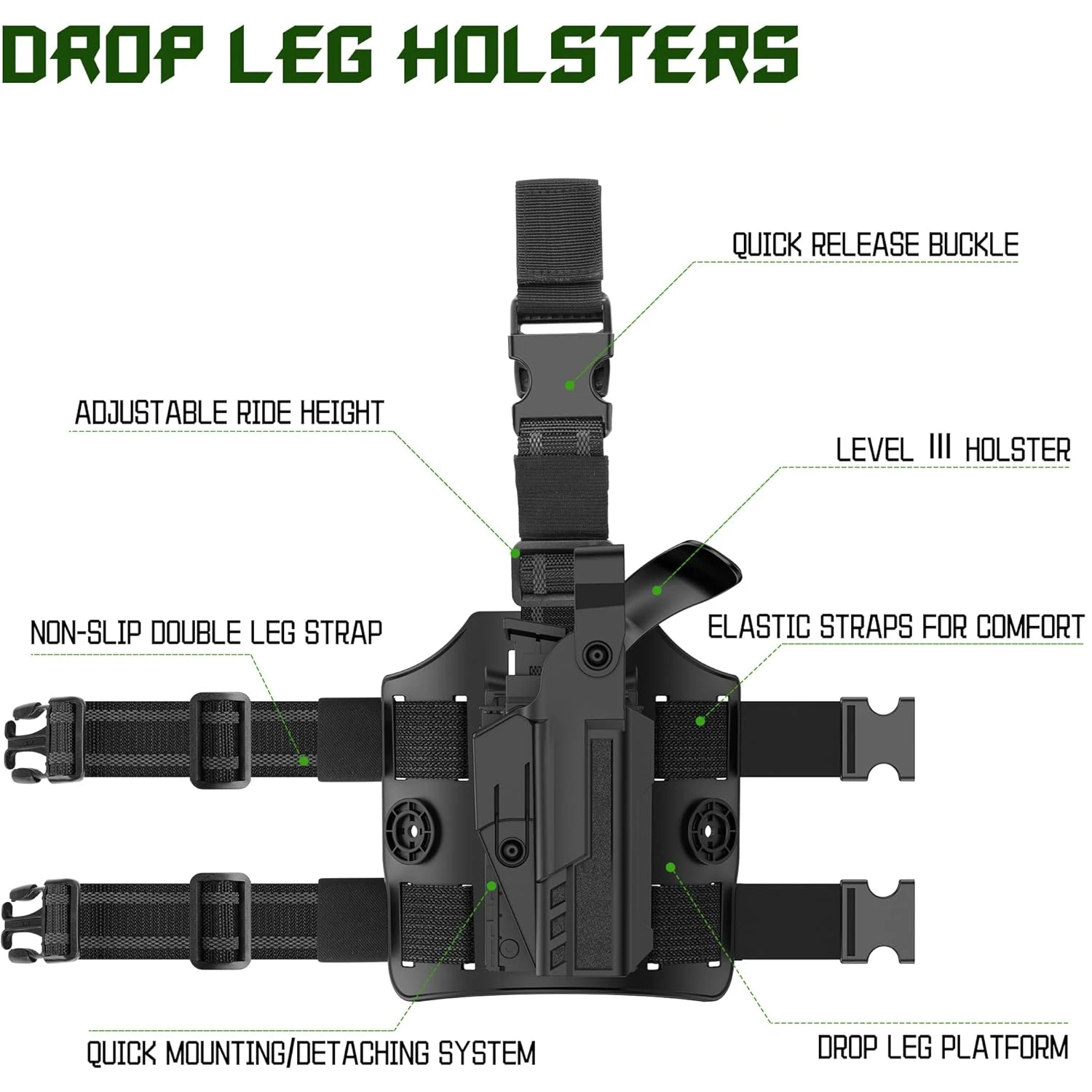 Tactical Drop Leg Thigh Gun Holsters for Glock 17 19 Level Ⅲ Adjustable Pistol Holster with Non-Slip Strap/Fast Release Buckle