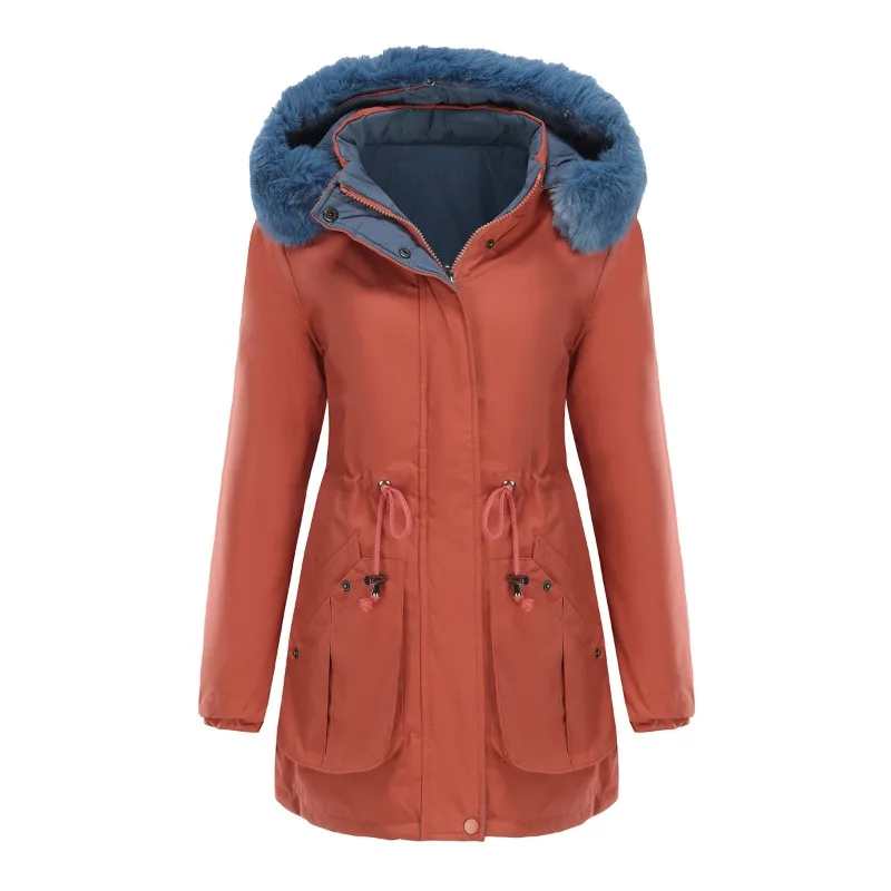 Women's Hooded Parka Detachable Fur Collar Long Jacket Wearable on both Sides Winter Coat Winter Cotton Jacket Outwear for Women