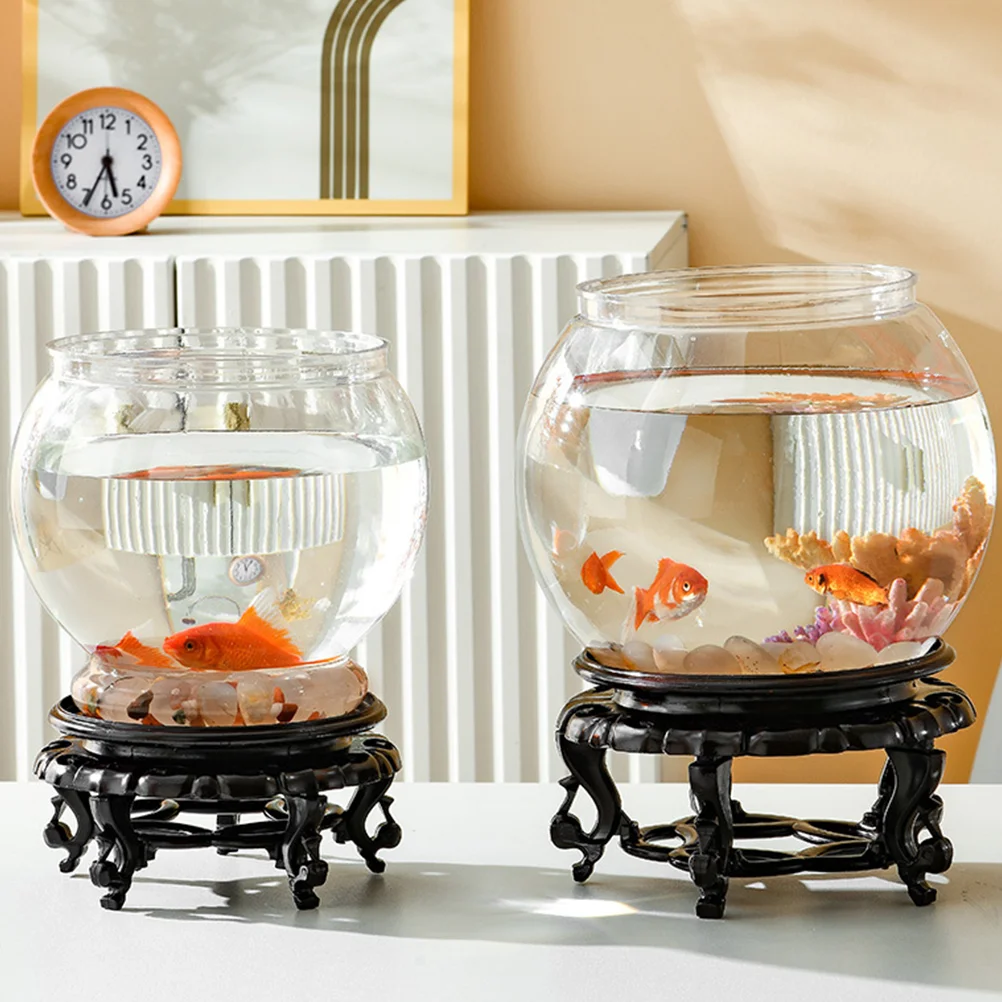 

Betta Fish Tank Goldfish with Base Living Decor Desk Clear Plastic Bowl Small Office