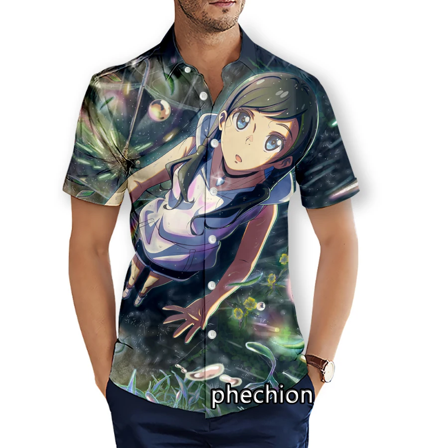 phechion Summer Mens Short Sleeve Beach Shirts Weathering with You 3D Print Casual Shirts Fashion Streetwear Men Tops X137