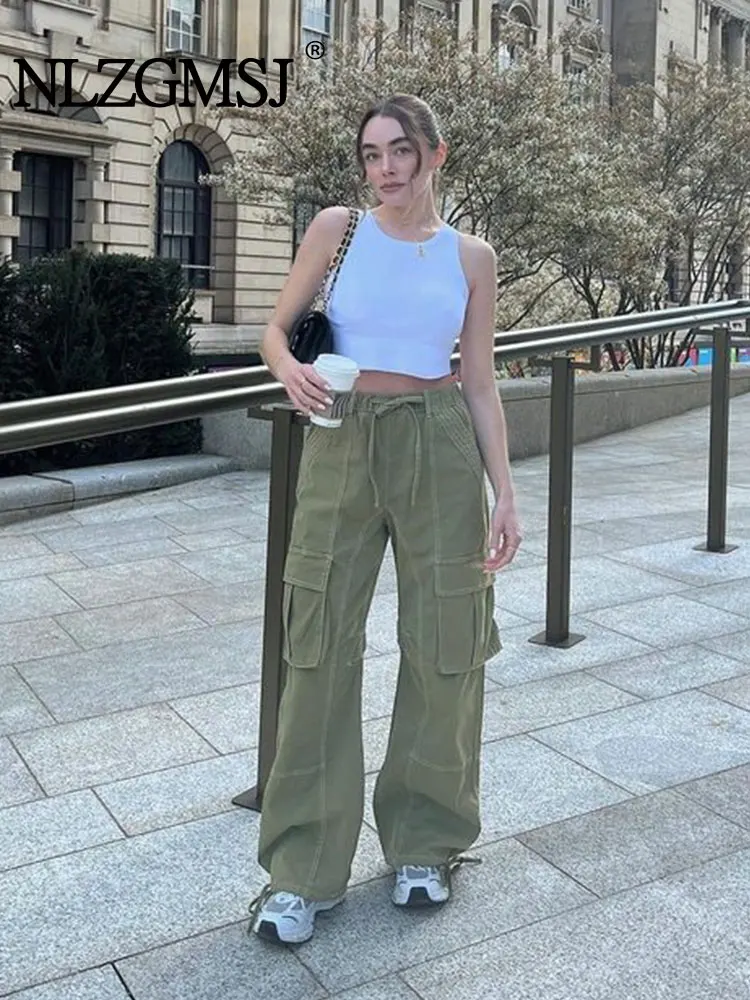 

Nlzgmsj TRAF Women Y2K Cargo Pants High Waist Sweatpants Drawstring Wide Leg Baggy Trousers Women Summer Streetwear