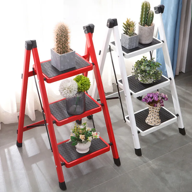 Home Climbing Kitchen Stool Multilayer Folding Ladder Chair Mobile Flower Rack 3 Step Ladder Multifunctional Step Stool