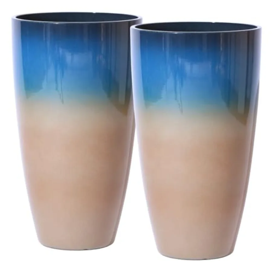 

Высокие кашпо для уличных растений: прочные пластиковые легкие цветочные горшки с градиентом от синего до хаки, садовые горшки, кашпо для веранды