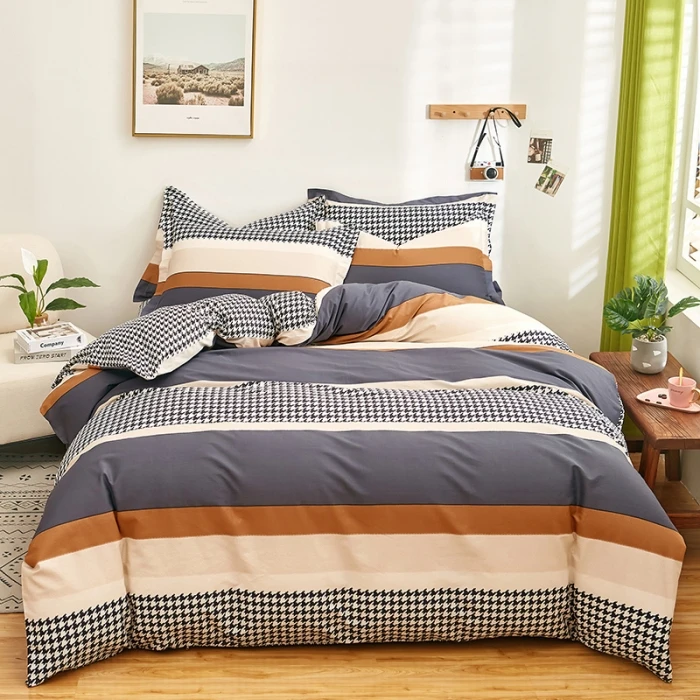 3PCS Stripe Duvet Cover Set Queen King Size 100% Cotton Geometric Pattern Bedding Set Reversible Comforter Cover With Pillowcase