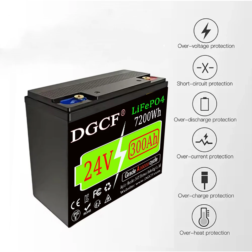 

New 32700 24V 300Ah 400Ah 500Ah LiFePO4 Battery, Built-in 200A BMS Rechargeable Battery for Inverter Solar RV