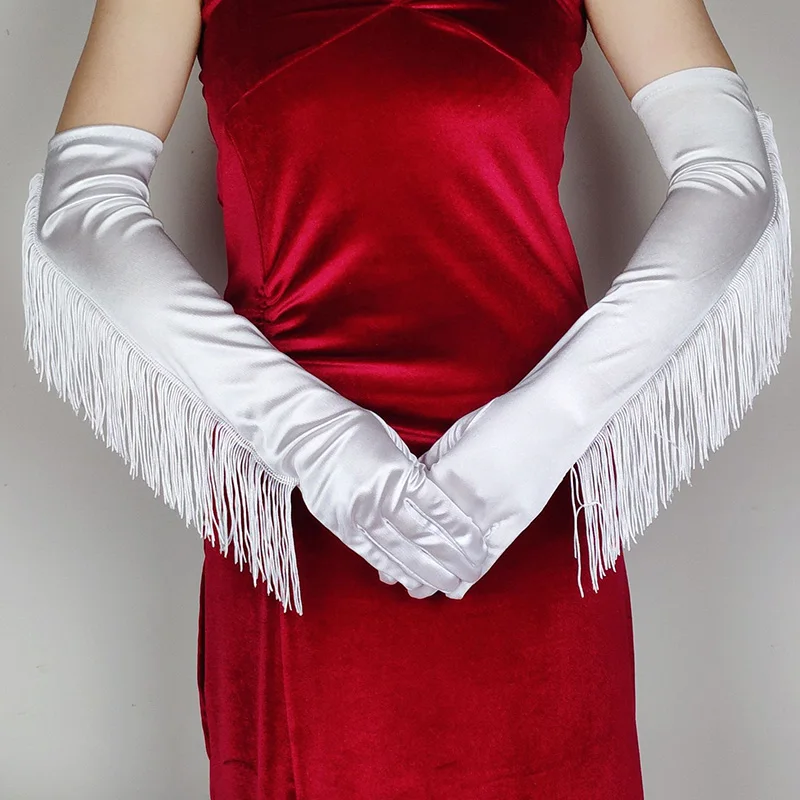 المرأة الطويلة مطاطا دنة الرقص شرابات قفاز الرقص حفلة فستان ريترو فستان الزفاف التصوير الأميرة الساتان القفاز P48 #6