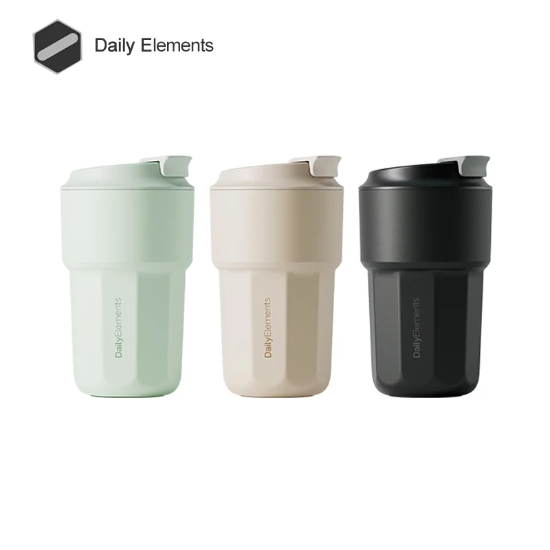 Daily Elements Portable Vacuum Beverage Cup 420ml Vacuum Insulated Coffee Cup 316 Stainless Steel Inner Liner PP Material Lid