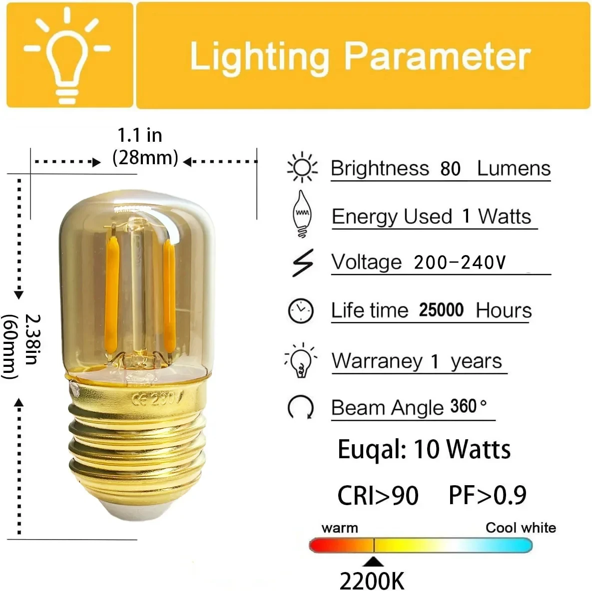 Vintage E27 Screw Base Edison Bulb 1W Warm White T28 LED Filament Lamp Clear/Brown Cover Candle Light for Home Decor AC 220V