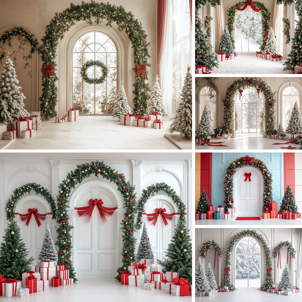 

Merry Christmas Backgrounds Xmas Tree Palace Window House Party Decor Adult Child Portrait Photography Backdrop Studio Shoots
