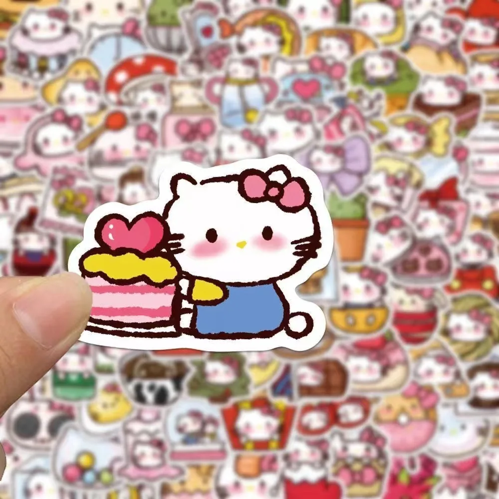 180 Food Hello Kitty Stickers, Cartoon Cute Hello Kitty, Creative DIY Decoration, Hand Account, Water Cup Stickers