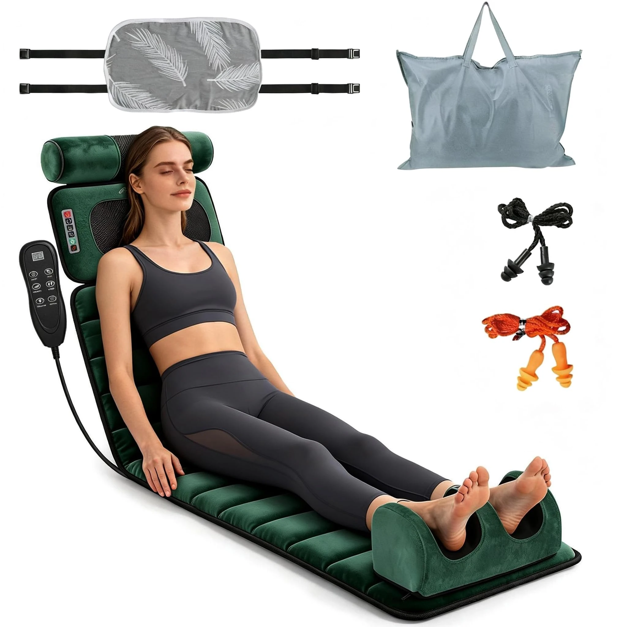 Full-Body Vibration & Heat Massage Mat, Multiple Intensity Levels Adjustable, Detachable Neck MassageHeadrest And Multi-Functional Foot & Leg Massager, PortableAnd Foldable, Suitable for Home And Office Use, An Gift ForParents And Family Members