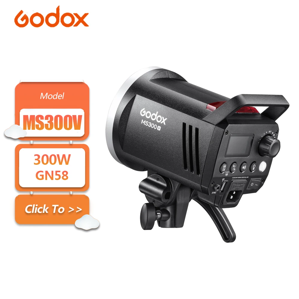 

Godox MS300V 300W Studio Strobe Flash Light with GN58 0.1-1.8S Recycle Time Compatible with 2.4G X System Photography Flash