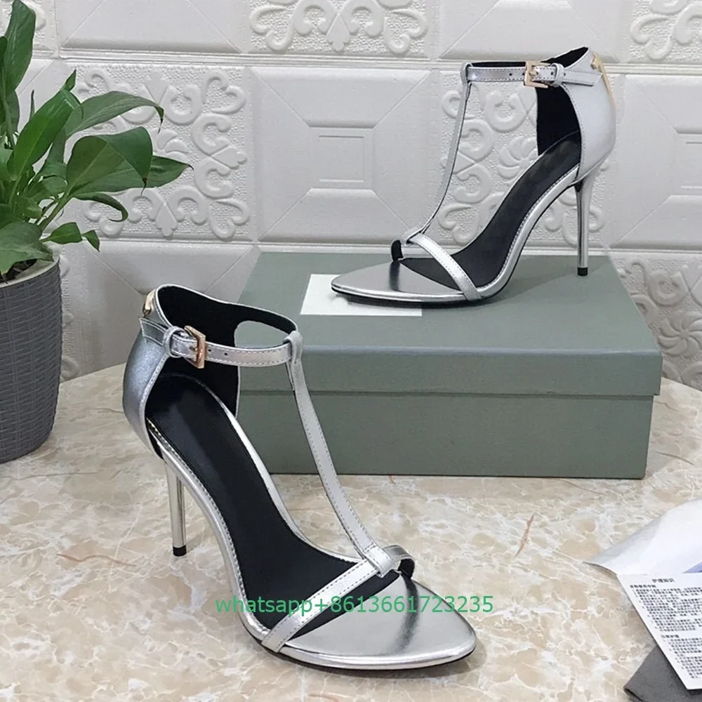 T-Tied Open Toe Women Sandals Genuine Leather Stiletto Heel Sexy High Heels Cover Heel 10.5CM Ankle Buckle Fashion Summer Sandal
