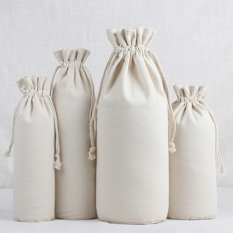 Large Capacity Cotton Linen Drawstring Bag Round Bottom Rice Grain Flour Food Storage Bags Household Sundries Packaging Sacks