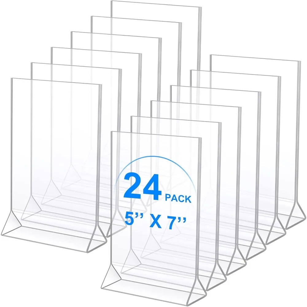 

24 Pack Acrylic Sign Holder,Plastic Clear Table Display Holder Double Sided Menu Display Stands T Shaped Card Picture Frames