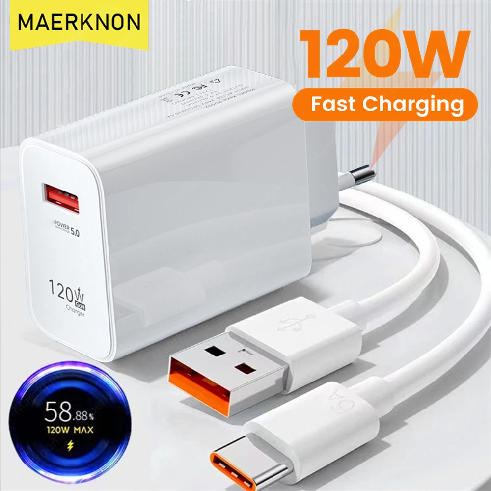 120W USB Fast Charger Quick Charge 5.0 EU/US Plug Phone Charge Adapter For iPhone14 Huawei Samsung Xiaomi QC3.0 USB Wall Charger