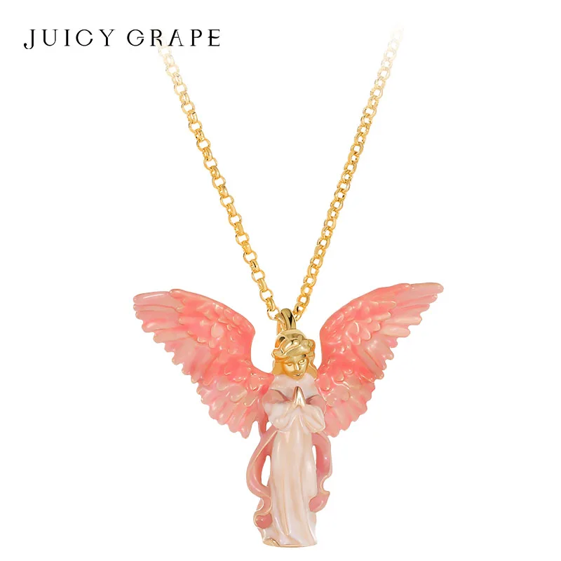 Juicy Grape Guardian Angel Pendant and Chain Pink Angle Wing Enamel Pendant Necklace Necklace Luxury Gift with Birthday  Party