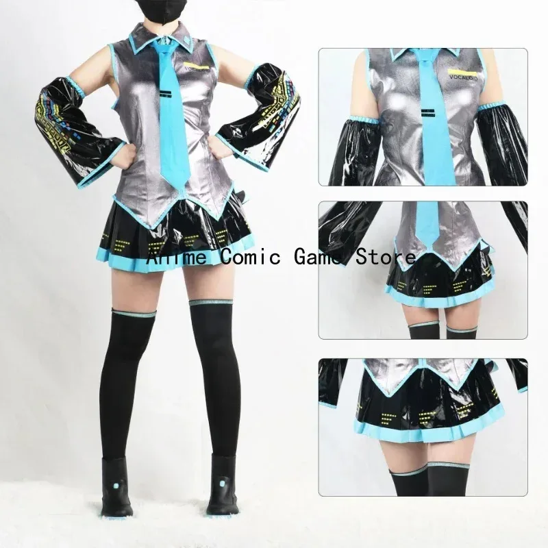 อะนิเมะ Miku คอสเพลย์ชุดวิกผมรองเท้า Headwear ชุด Miku สิทธิบัตรหนังฮาโลวีน Carnival Party เครื่องแต่งกายสําหรับผู้หญิง XXXL