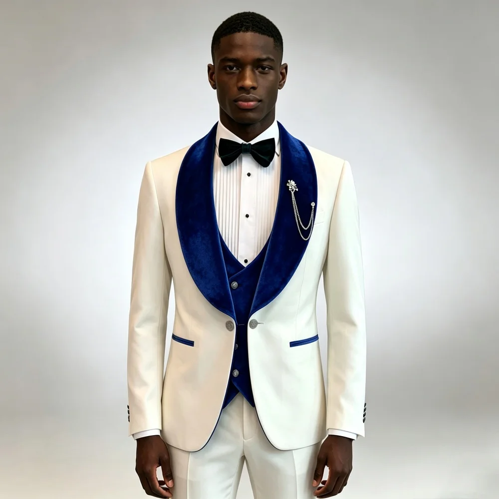 Velvet Lapel Luxury Three Pieces Men Suit Set Separates Custom Made Groom Tuxedo for Wedding Party Male Fashion Celebrity Suit