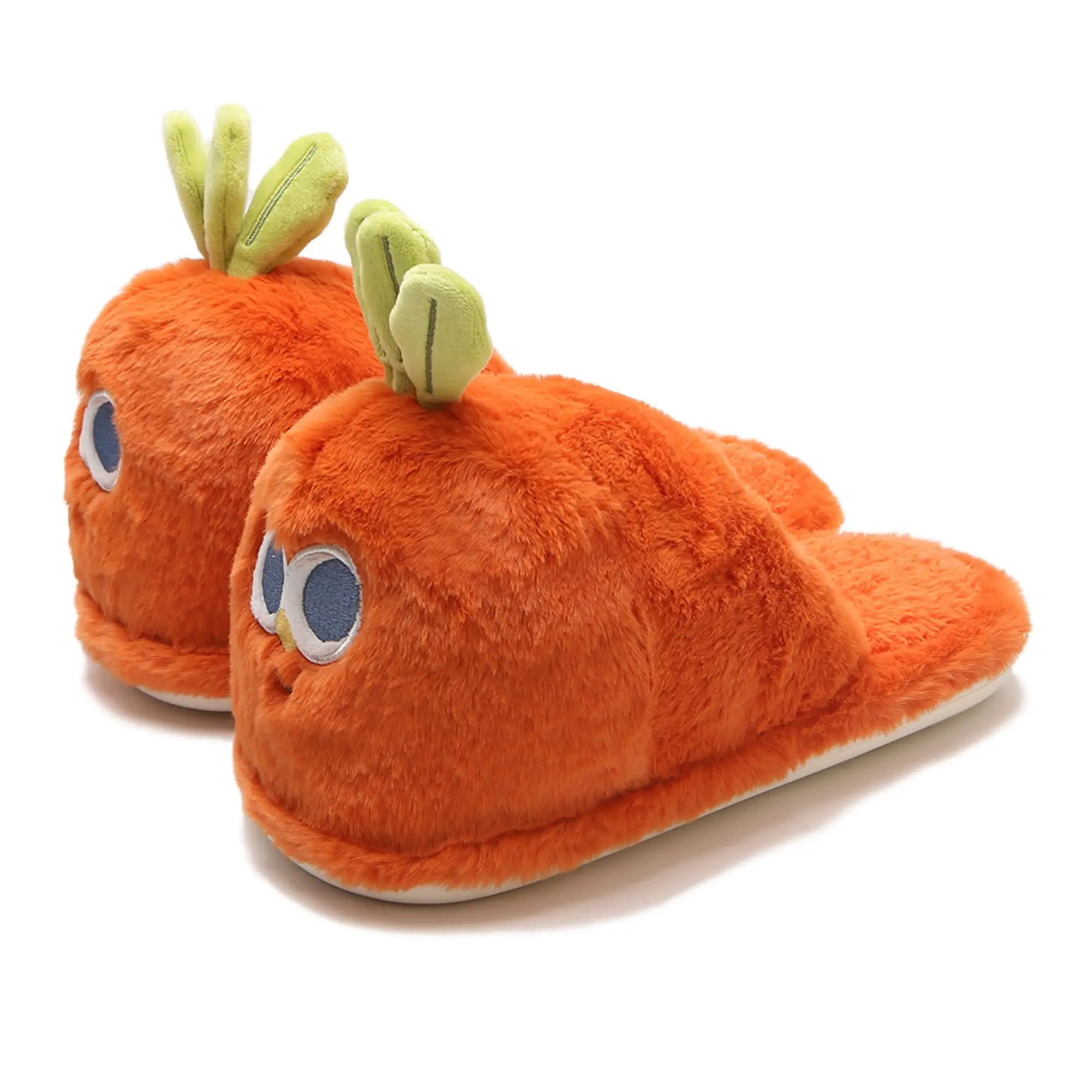 Designer carrot furry slippers women lovely big eye fruit shoes ladies plush flipflops female indoor house slipper flat heeled