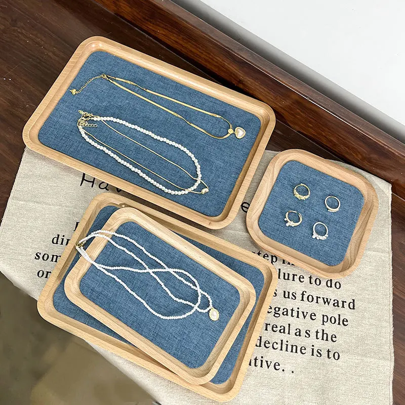 Large Wooden Jewelry Storage Display Tray Multi-Function Holder for Rings Earrings Bracelets Vanity Organizer Countertop Decor