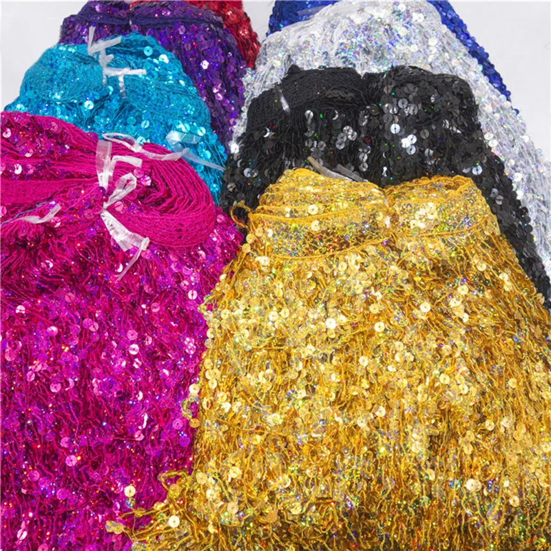 

100*30cm Glitter Sequins Tassel Fringe Trimming Decor Curtain Latin Stage Dance Skirts Garments Diy Accessories