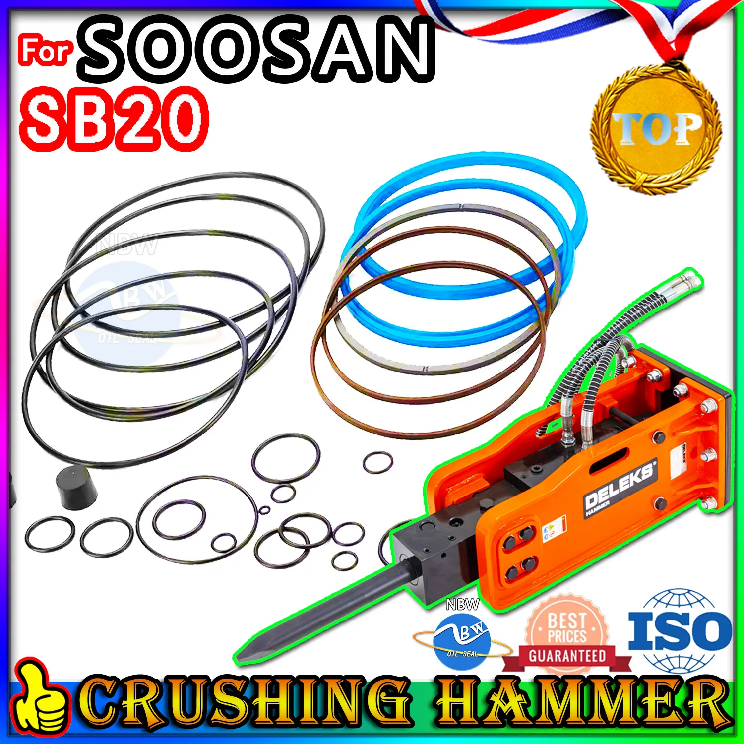 

For SOOSAN SB20 Crushing Hammer Oil Seal Repair Kit Excavator Hydraulic Cylinder Broken Breaker Heavy Maintenance type rubber