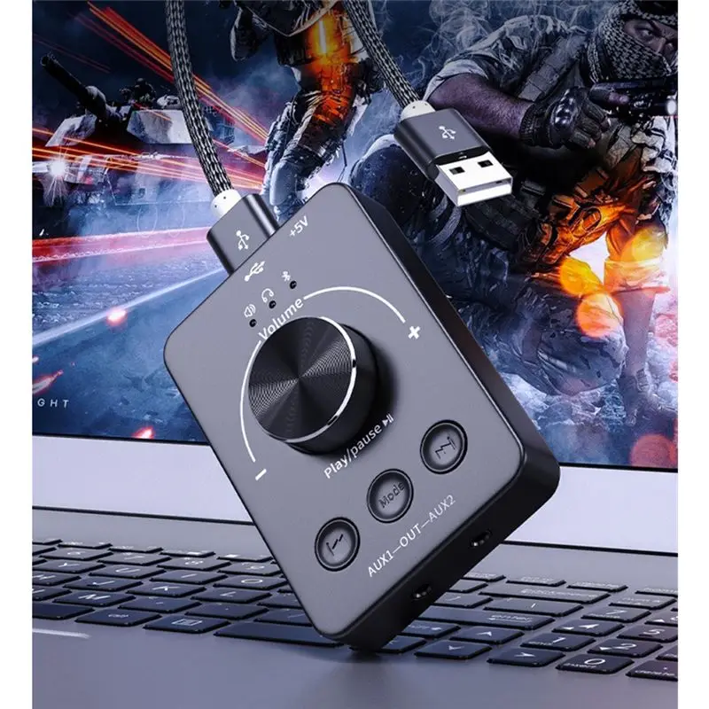 DT21 USB Volume Controller Knob Bluetooth 5.1 Computer Speaker Control with One-Click Mute 3.5mm AUX Output