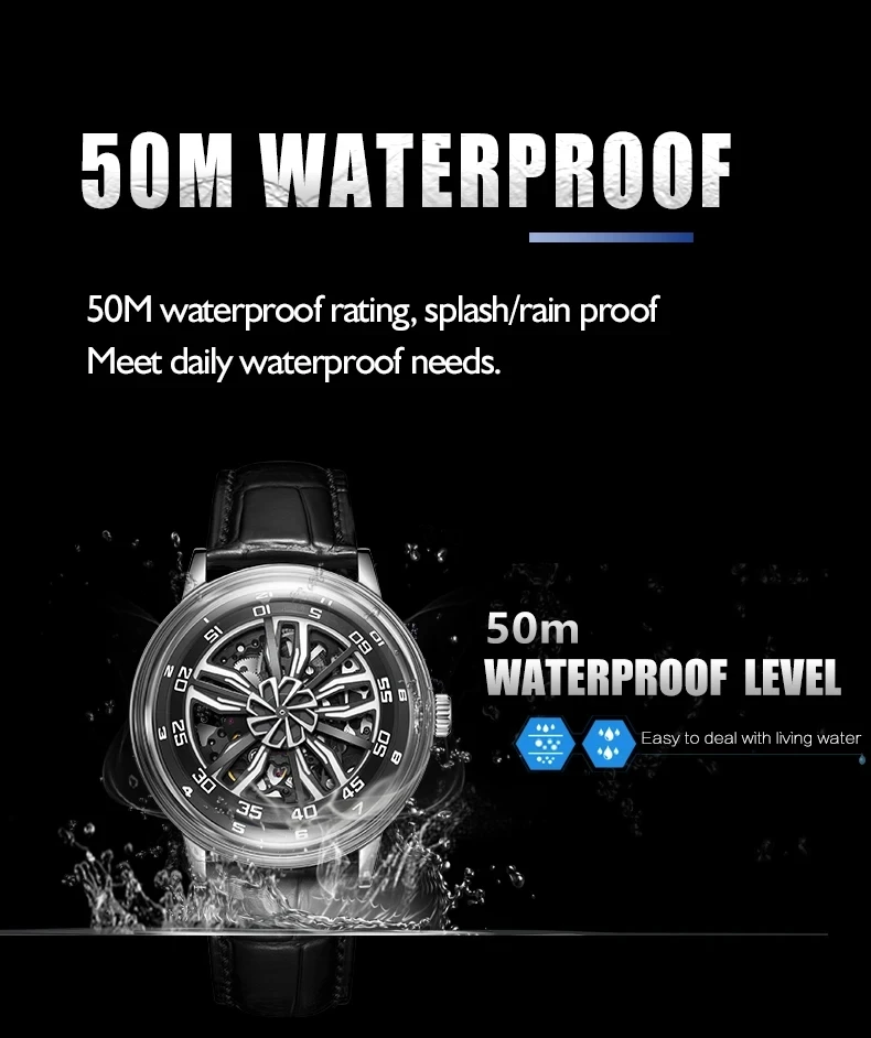 OBLVLO Men Automatic Watch 42MM Vintage Mechanical Wristwatch Luminous Waterproof Sapphire Hollow Out Wheel Dial