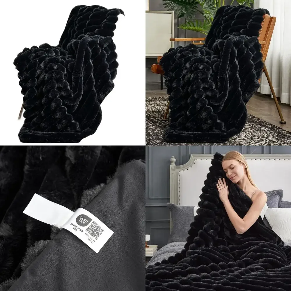 

Уютный полосатый плед из искусственного меха, 50x60 см, идеально подходит для диванов, спален и гостиных, черный