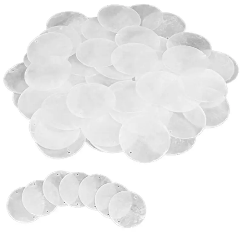 COFA 60 Pcs 2 Inch Round Capiz Shells with 2 Holes Round Natural Shell White Shells for Wind Chimes Jewelry Making Home Decor
