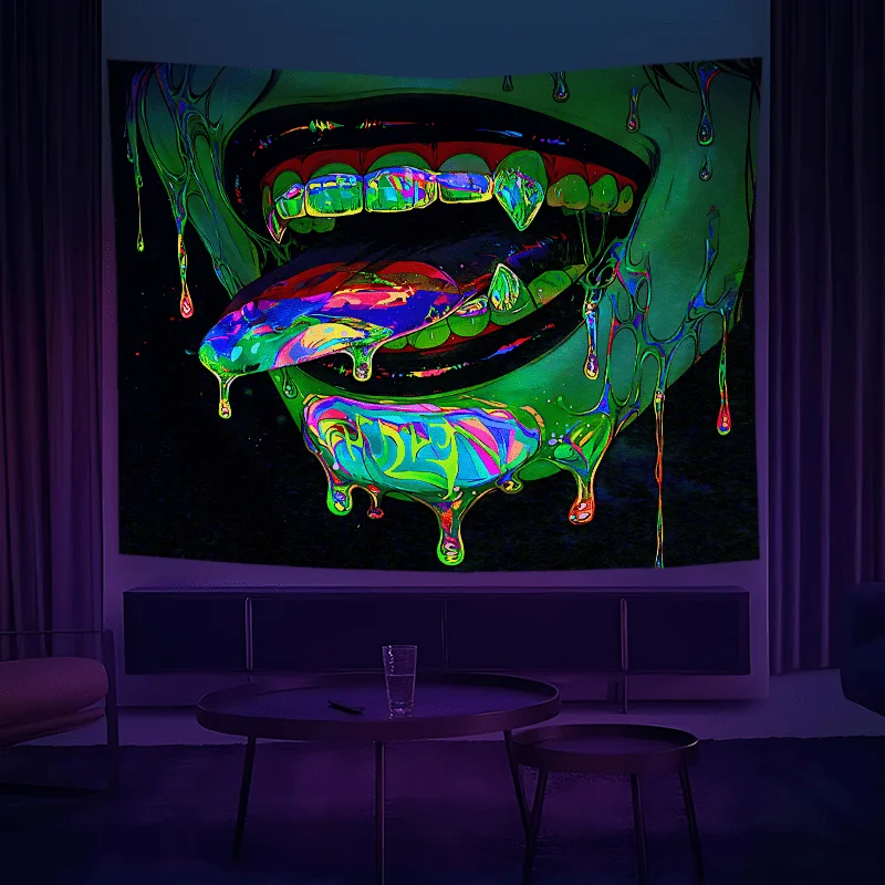 VIKAMA Neon Blacklight Trippy Monster Mouth Dripping Tapestry Psychedelic Horror Wall Hanging Bedroom Dorm Backdrop Poster