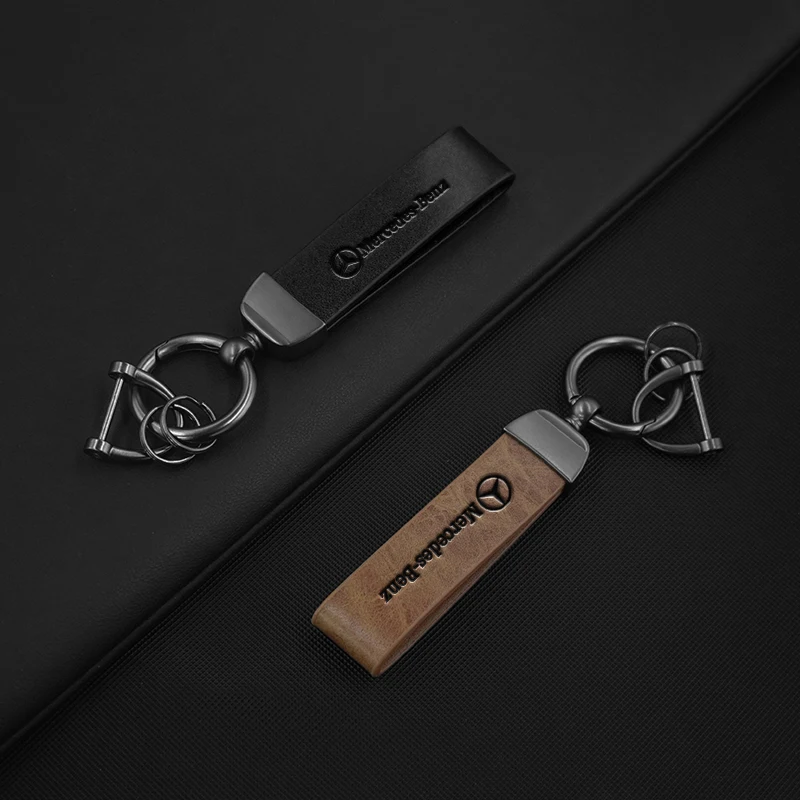 Zinc Alloy Car Logo Vintage Leather Keychain Key Ring For Mercedes Benz AMG Smart W205 C300 W203 W206 W108 W124 W126 W140 W168 view 3