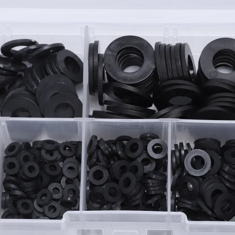 

500Pcs Black Nylon Flat Washer Sets M2-M10 Insulaton Gaskte Washer Nylon Gasket Plastic O-rings Fastener Self-Tapping Screw Set