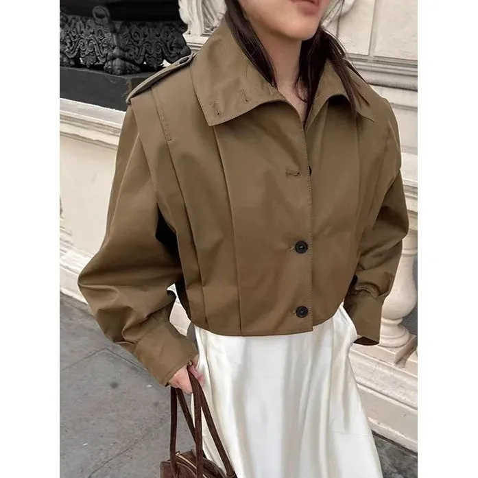 

Brown Oversized Crop Jaet Women's Cleanfit Sle Polyester Fabric A-Line Sve Irregular ape Winter Collection