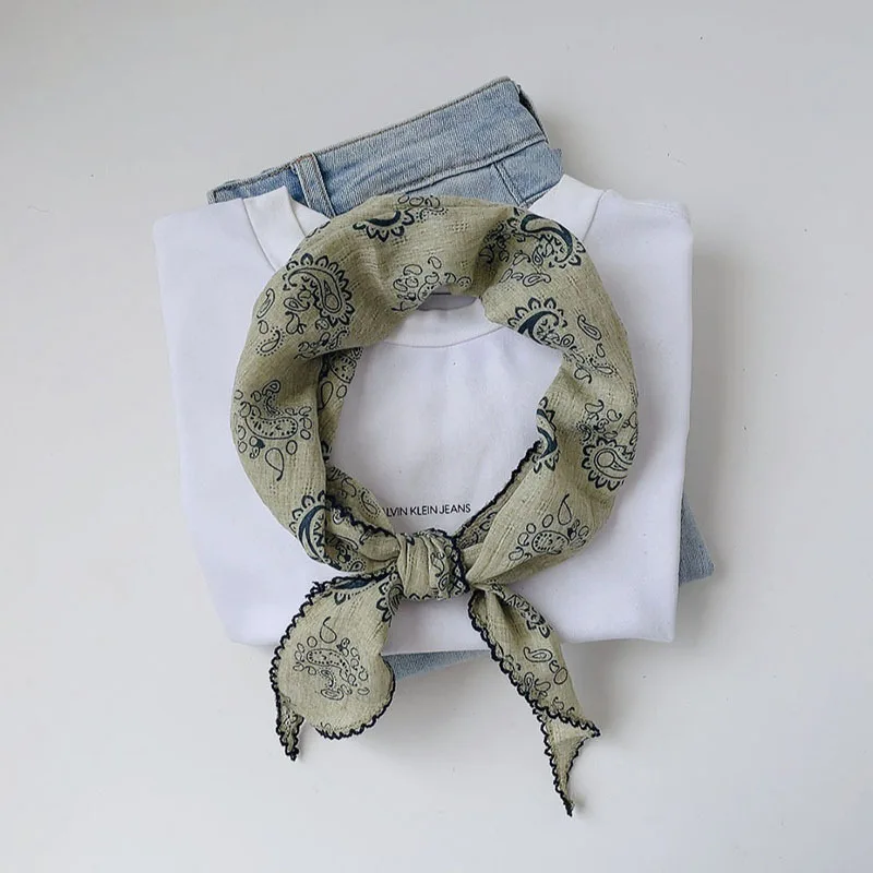 

Vintage Artistic Cotton-Linen Scarf, Summer Thin Women's Paisley Scarf, Country Style Headscarf, Small N
