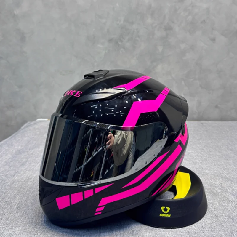 Rose Red Samurai Touring Full Face Motorcycle Helmet with Silver Sun Visor for Comfort and Clarity Safety on Cross-Country Trips