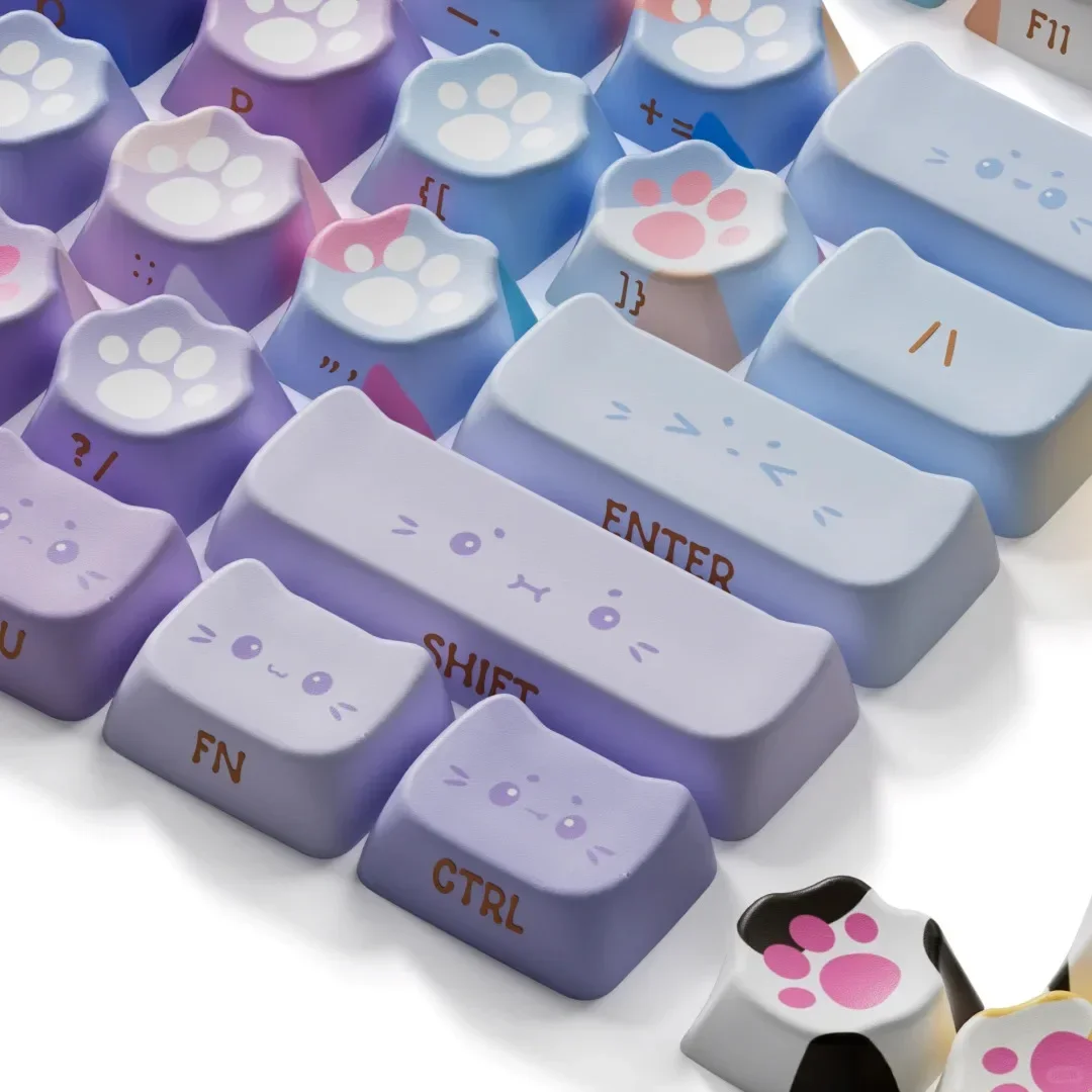 Star Lotus Dream Keycaps 120keys Water Lily Oil Painting Style Side Engraved Translucent PBT Purple Water Lily Halo DIY Keycaps