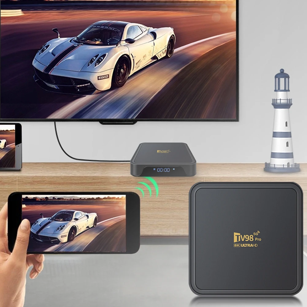 TV98 PRO ATV H313 Android 14,0 TV Box 8K Quad Core 2,4G 5G WiFi Dual voz remota BT reproductor multimedia decodificador