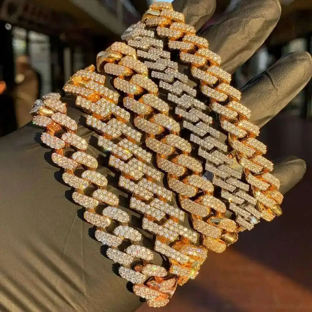 

Luxury Fashion Gold Plated S925 Sterling Silver Diamond Moissanite Cuban Links Iced Out Cuban Chain Necklace