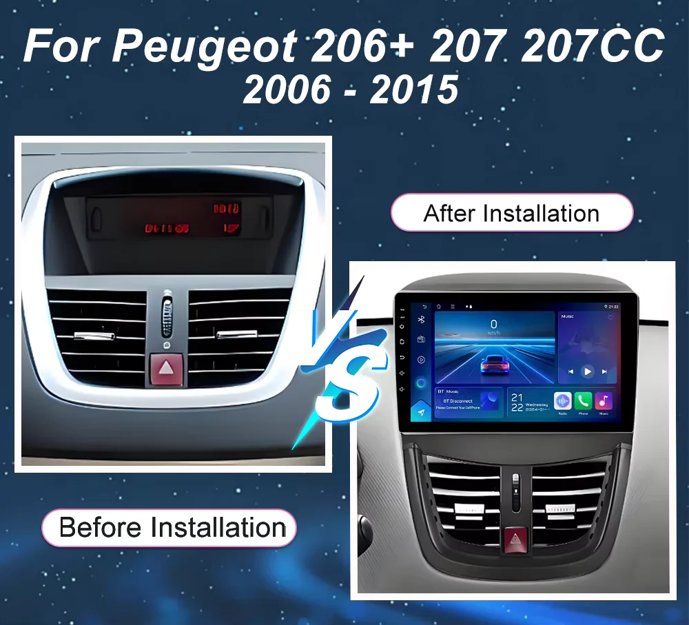 Android 16 For Peugeot 206+ 207 207CC 2006 - 2015 Auto Radio Stereo Multimidia Player Carplay No 2DIN GPS Navigation DVD 4G GPS