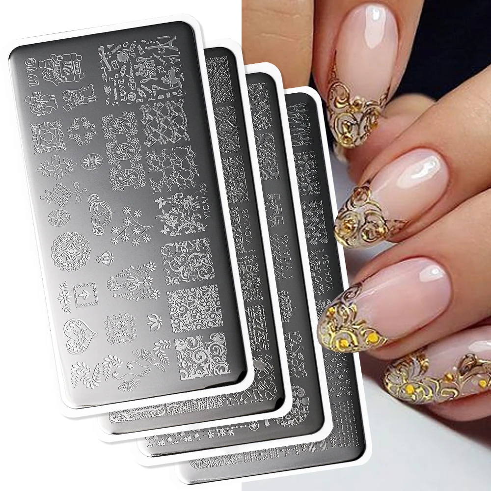 1 Stück weiße Spitze Nail Art Vorlagen Streifen Stempelplatte Hochzeit Braut Blumen Blätter Stempel Vorlagen Edelstahl Nagelwerkzeuge