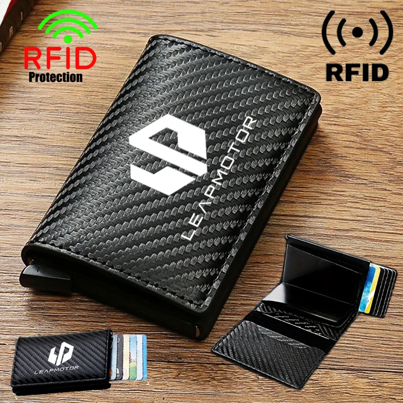 

Anti Thief Rfid Men Card Wallets Carbon Fiber Leather PU Slim Mini Wallet For Leapmotor C10 B10 B01 B05 C11 C10 C01 T03 Car