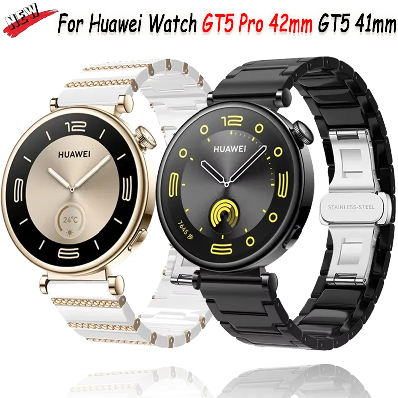 18mm Ceramic+Metal Strap For Huawei Watch GT5 Pro 42mm GT5 41mm Woman fashion Bracelet Wristband Huawei Watch GT4 41mm Correa