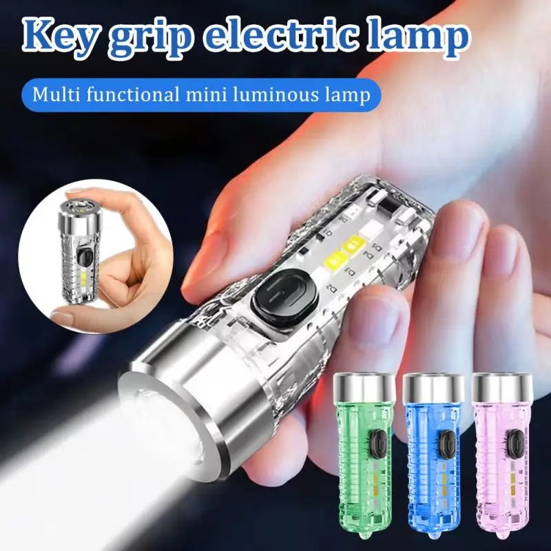 Mini Keychain Flashlight TYPE-C Fast Charging Multi-function IP66 Waterproof Fluorescent Magnetic Warning Camping Flashlight